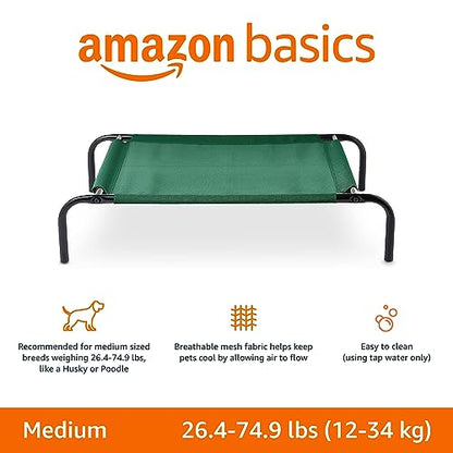 Amazon Basics - Cama elevada refrescante para mascotas, tamaño mediano (43 x 26 x 7.5 pulgadas), verde