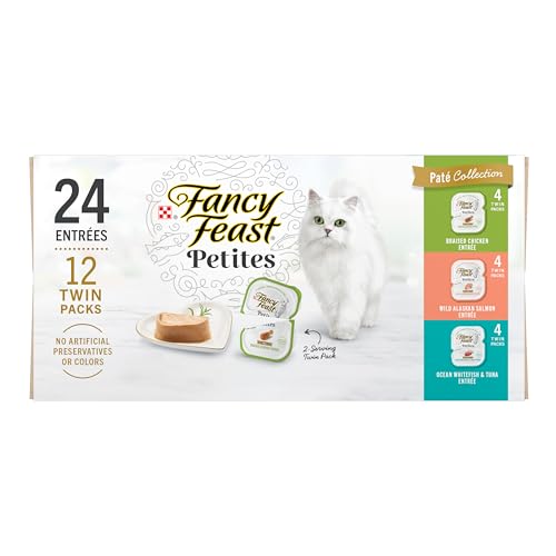 Purina Fancy Feast Gourmet Wet Cat Food Variety Pack, Petites Pate Collection, Break-Apart Tubs, 24 Servings - (12) 2.8 oz. Tubs