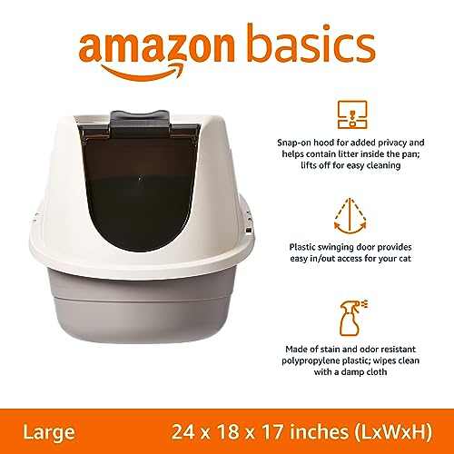 Amazon Basics - Caja de arena con capucha para gatos, 24 x 18 x 17 pulgadas, L