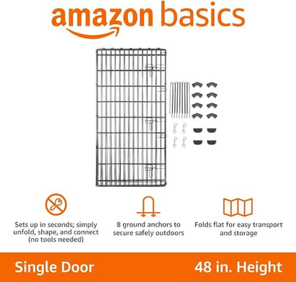Amazon Basics - Corral plegable de metal para ejercicio de mascotas para perros, puerta individual, 60 x 60 x 48 pulgadas, color negro