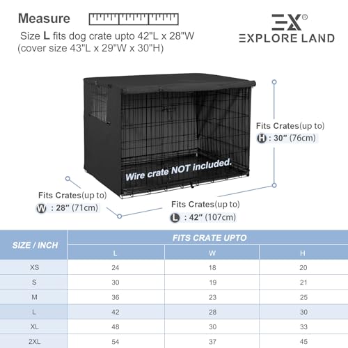 Explore Land Funda para jaula de perro de 42 pulgadas, funda de poliéster duradera para perrera de mascotas, ajuste universal para jaula de perro de alambre 1 (negro)