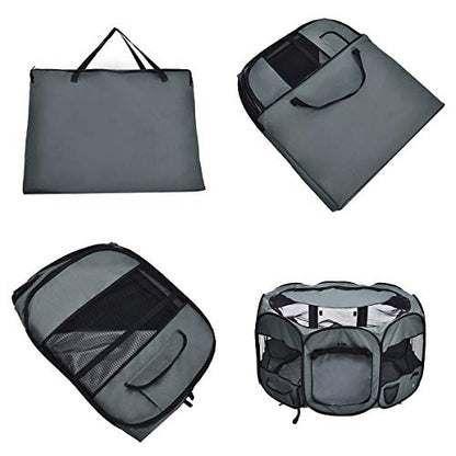Amazon Basics - Corral de viaje portátil suave para mascotas, grande (45 x 45 x 24 pulgadas), gris