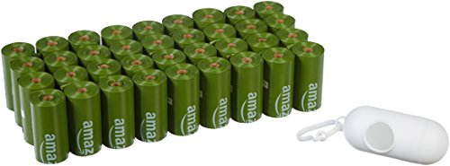 Amazon Basics - Bolsas para excrementos de perro con dispensador y clip para correa, 13 x 9 pulgadas, sin perfume, verde, 540 bolsas (36 rollos)