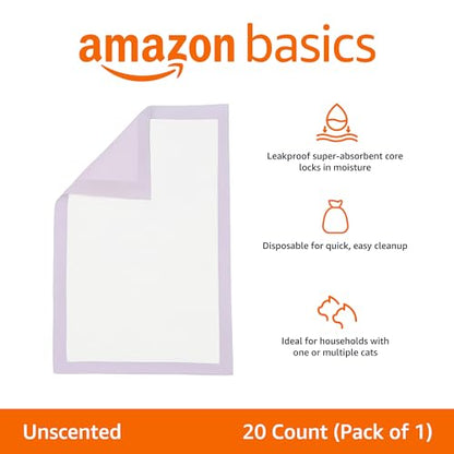 Amazon Basics - Recambios de almohadillas para gatos para caja de arena, sin perfume, paquete de 20