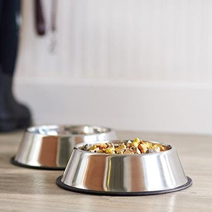 Amazon Basics - plato tazón de acero inoxidable para agua y comida para perros, juego de 2 (10 x 2.8 pulgadas)