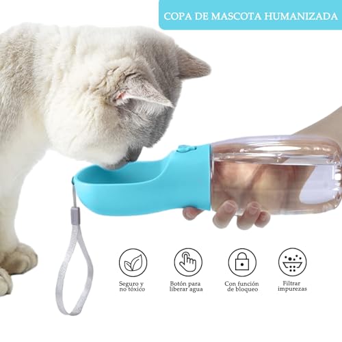 LURI Botella de Agua para Perro, Botella para Perro Dos en uno con Agua y Comida. dispensador de Agua portatil con Cuerda, Bebedero para Perro Grande.Dispensador de Agua para Perro para Camina(Azul)