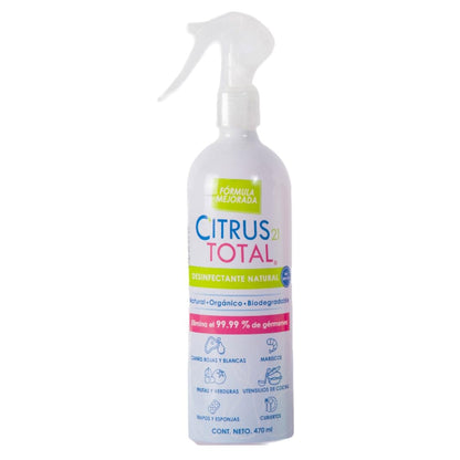 CITRUS 21 TOTAL, Desinfectante de Alimentos, Superficies y Utensilios de origen NATURAL, 100% biodegradable, no tóxico, no corrosivo, no contiene cloro, ASPERSOR 470 ml.