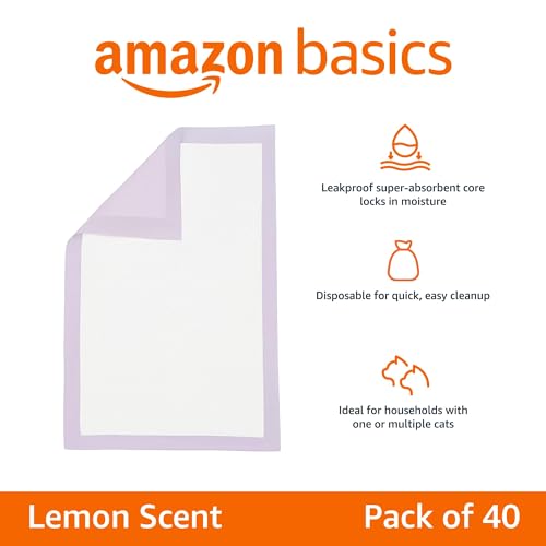 Amazon Basics - Recambios de almohadillas para gatos para caja de arena, aroma a limón, paquete de 40