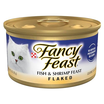 Fancy Feast Wet Cat Food, Flaked, Fish & Shrimp Feast, 3-Ounce Can, Pack of 24