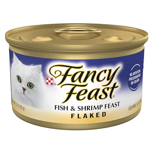 Fancy Feast Wet Cat Food, Flaked, Fish & Shrimp Feast, 3-Ounce Can, Pack of 24