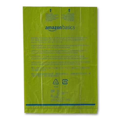 Amazon Basics - Bolsas para excrementos de perro con dispensador y clip para correa, 13 x 9 pulgadas, aroma a polvo de talco, 810 bolsas (54 rollos)
