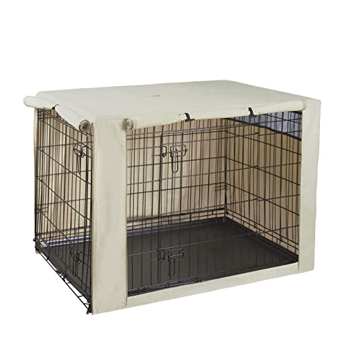 HiCaptain Funda de poliéster para jaula de perro, duradera, resistente al viento, para jaula de alambre, protección para interiores y exteriores, 01 (36 pulgadas, bronceado claro)