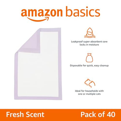 Amazon Basics - Recambios de almohadillas para gatos para caja de arena, aroma fresco, paquete de 40
