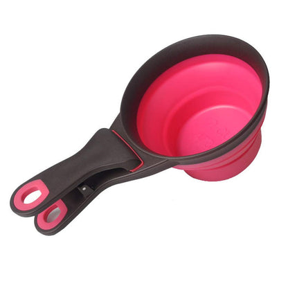 Acronde - Juego de tazas medidoras de silicona plegables para mascotas, clip de sellado 3 en 1, cuencos multifuncionales, clip para bolsa para comida de perro, gato, juego de 2 (1 taza y capacidad de 1/2 taza) (multicolor)