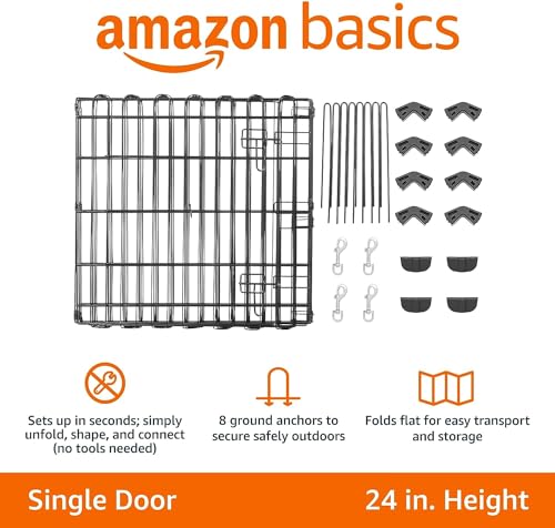 Amazon Basics - Corral plegable de metal para mascotas con puerta de puerta, 60 x 60 x 24 pulgadas, color negro