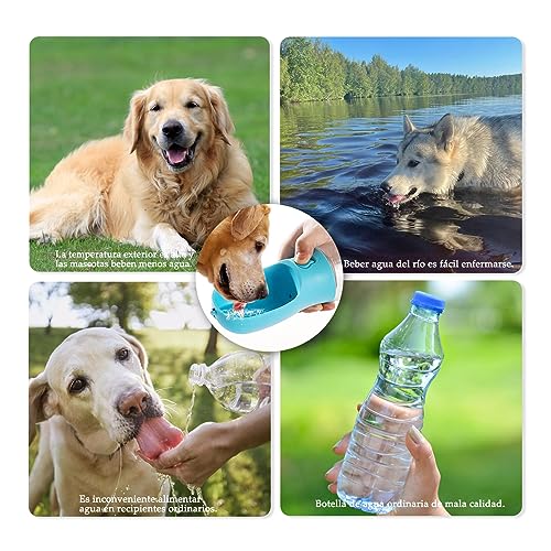 LURI Botella de Agua para Perro, Botella para Perro Dos en uno con Agua y Comida. dispensador de Agua portatil con Cuerda, Bebedero para Perro Grande.Dispensador de Agua para Perro para Camina(Azul)