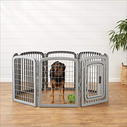 Amazon Basics - Cerca de plástico para mascotas de 8 paneles con puerta, 59 x 58 x 28 pulgadas, color gris