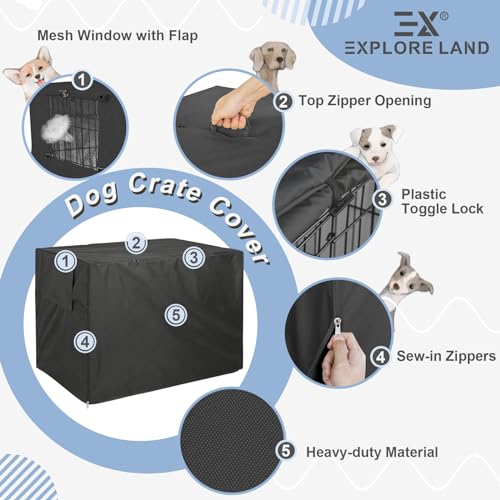 Explore Land Funda para jaula de perro de 42 pulgadas, funda de poliéster duradera para perrera de mascotas, ajuste universal para jaula de perro de alambre 1 (negro)