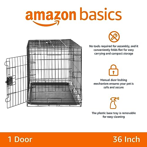 Amazon Basics - Caja plegable de alambre de metal para perro con bandeja, puerta individual, 36 pulgadas