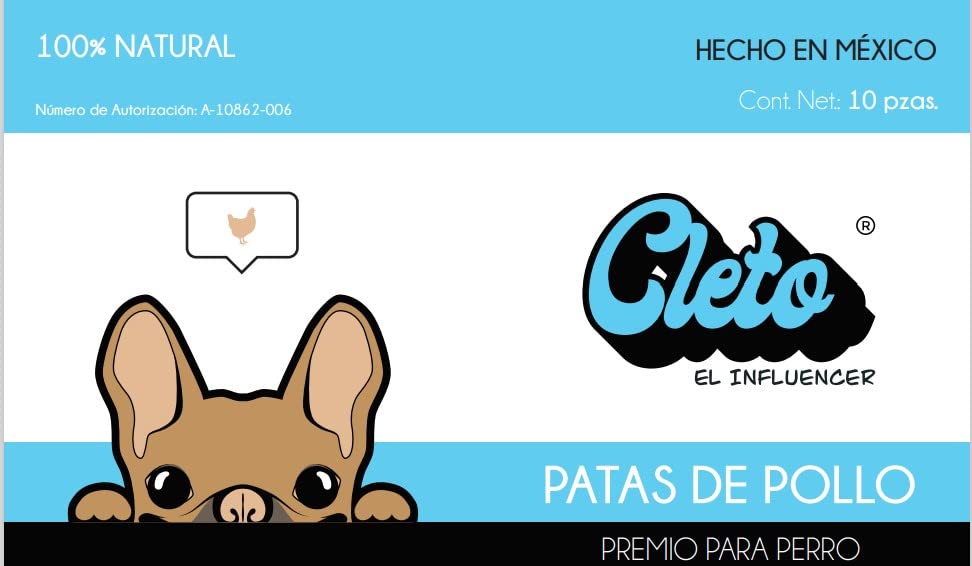 Cleto El Influencer - Premio 100% Natural Patas de Pollo Deshidratadas Bolsa con 10 Piezas para Razas Pequeñas y Grandes y para Todas Las Edades. Libre de Gluten y saborizantes Artificiales.