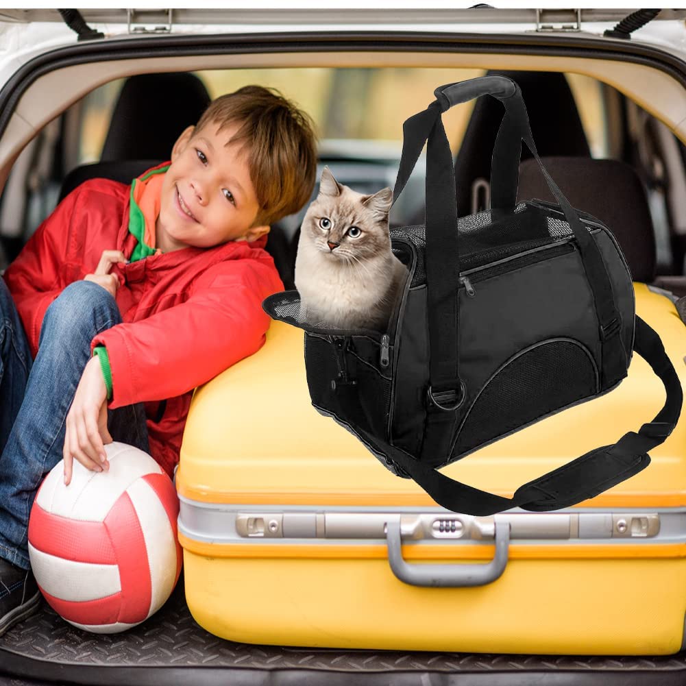 QICHEN Jaula de viaje de gato de perro mascota,Transportín de mascotas aprobado para gatos y perros pequeños medianos | Transportín para perros con ventilación adecuada | 4 ventanas de malla, 3 entradas, cremalleras de seguridad con bloqueo, hombro acolch