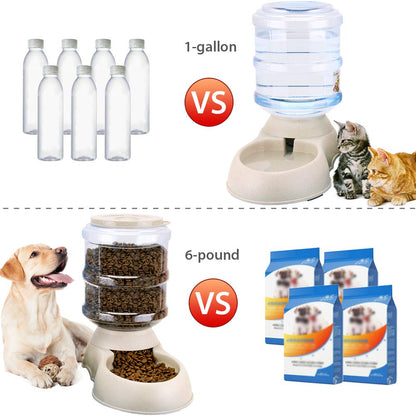 Comedero automático para gatos y dispensador de agua en juego con alfombrilla de comida para mascotas pequeñas, medianas mascotas, cachorros, gatitos, gran capacidad, 1 galón x 2 (1 galón)