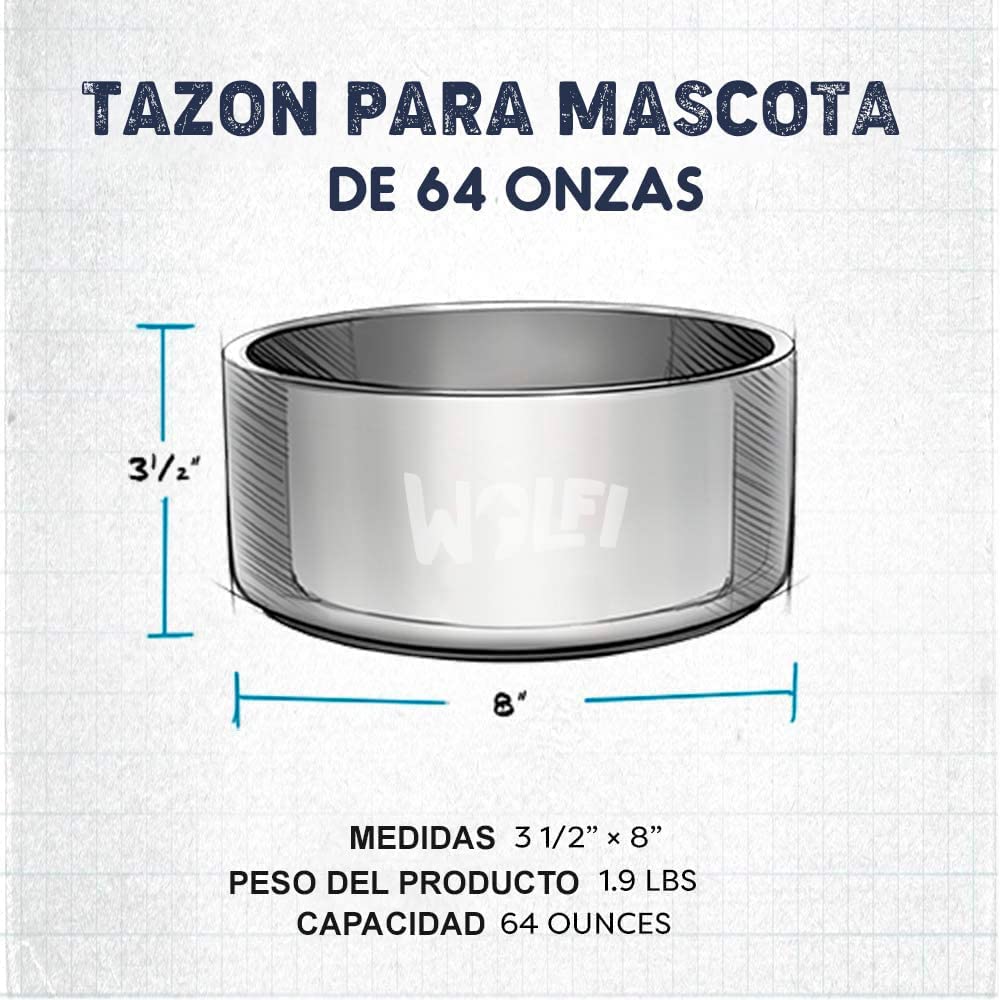 Wolfi Tazón de Acero Inoxidable para Perro, Antideslizante de Alta Calidad, Plato para Mascota, Bowl para Mascota para Comida o Agua, comedero para Mascota, Cuenco (64 onzas) (Negro, Grande)