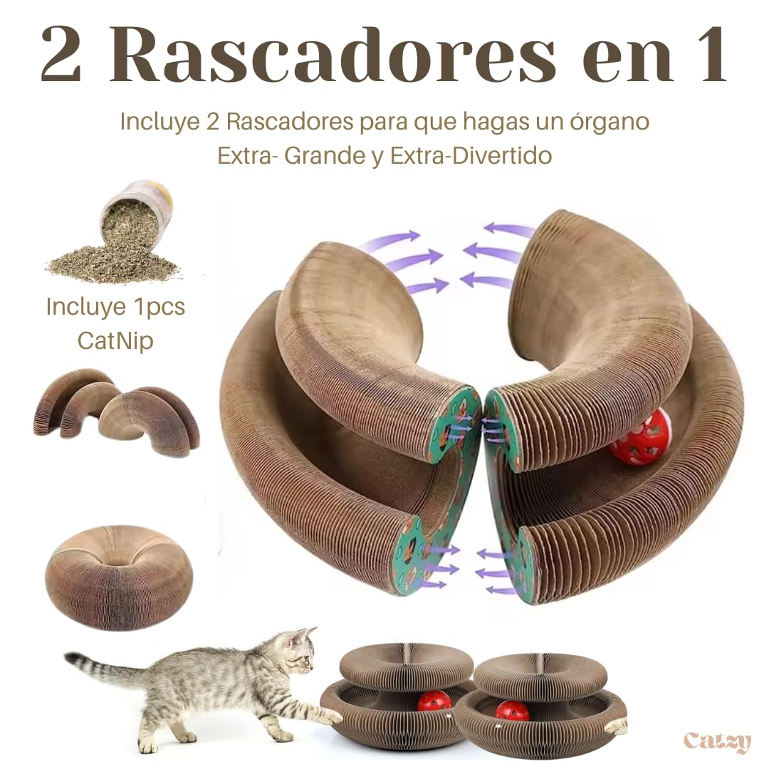 CATZY | 2pcs - Rascador para Gatos, Organo Mágico con Pelota para Gatos, Jugete para Gatos, Rascadores Interactivos- Incluye Catnip