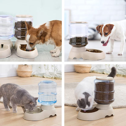 Comedero automático para gatos y dispensador de agua en juego con alfombrilla de comida para mascotas pequeñas, medianas mascotas, cachorros, gatitos, gran capacidad, 1 galón x 2 (1 galón)