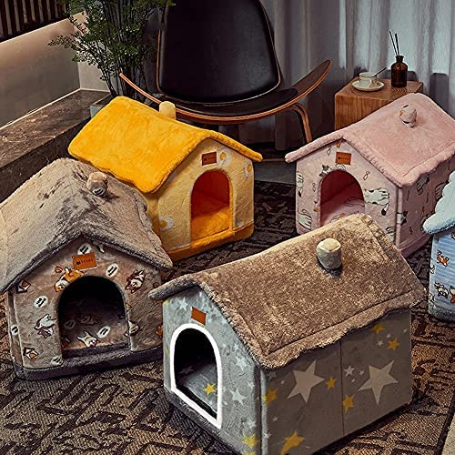 Liphontcta - Tapete de cama Dog House Indoor, plegable, con cojín para perros pequeños, medianos y grandes y gatos, cálido para el invierno, sofá con nido de gatos, cueva de cachorros, productos para mascotas (grande), verde, gris, rosa, CYZ47