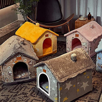 Liphontcta - Tapete de cama Dog House Indoor, plegable, con cojín para perros pequeños, medianos y grandes y gatos, cálido para el invierno, sofá con nido de gatos, cueva de cachorros, productos para mascotas (grande), verde, gris, rosa, CYZ47