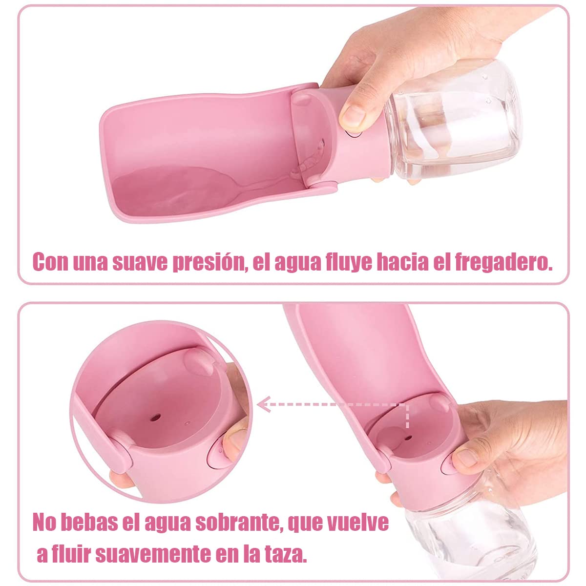 Botella de agua para perros,Botella de agua portátil plegable para mascotas , dispensador de agua portátil para cachorros a prueba de fugas con alimentador para mascotas para caminar al aire libre, senderismo, viajes, plástico de grado alimenticio (Rosa-3