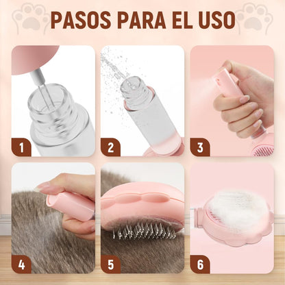 Cat Grooming Brush, 3 en 1 Cepillo de Vapor para Gatos Cepillo para Gato con Vapor Peine con Aguja de Acero Inoxidable, Cepillo de Perro de Vapor Auto Limpieza para Mascotas para Masaje (Rosa)