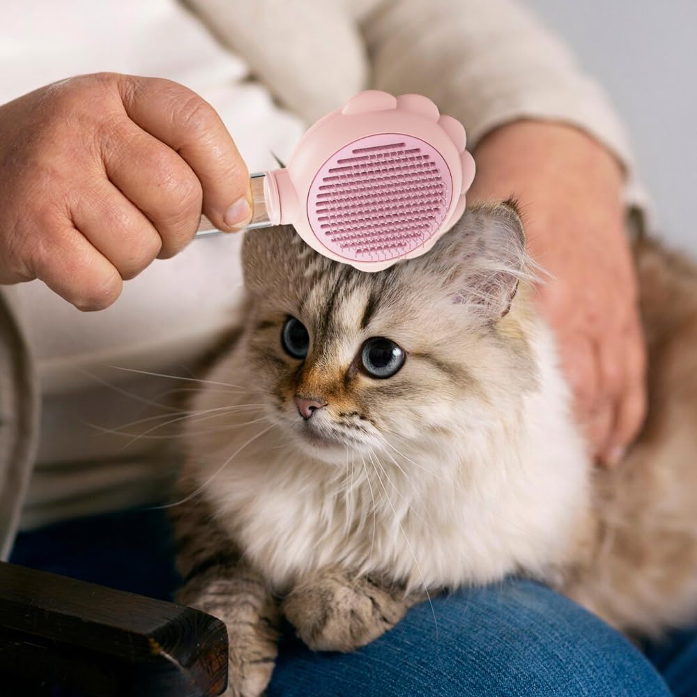 Cat Grooming Brush, 3 en 1 Cepillo de Vapor para Gatos Cepillo para Gato con Vapor Peine con Aguja de Acero Inoxidable, Cepillo de Perro de Vapor Auto Limpieza para Mascotas para Masaje (Rosa)