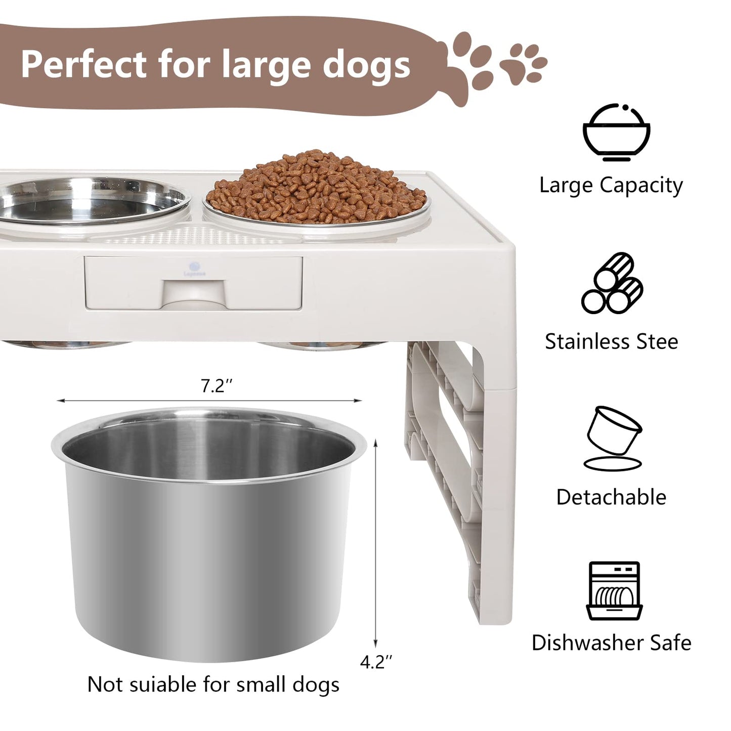 Lapensa Cuencos Elevados para Perros, Cuenco Elevado para Perros De Acero Inoxidable con Soporte Ajustable, Cuenco Doble para Comida Y Agua para Perros Pequeños, Medianos Y Grandes