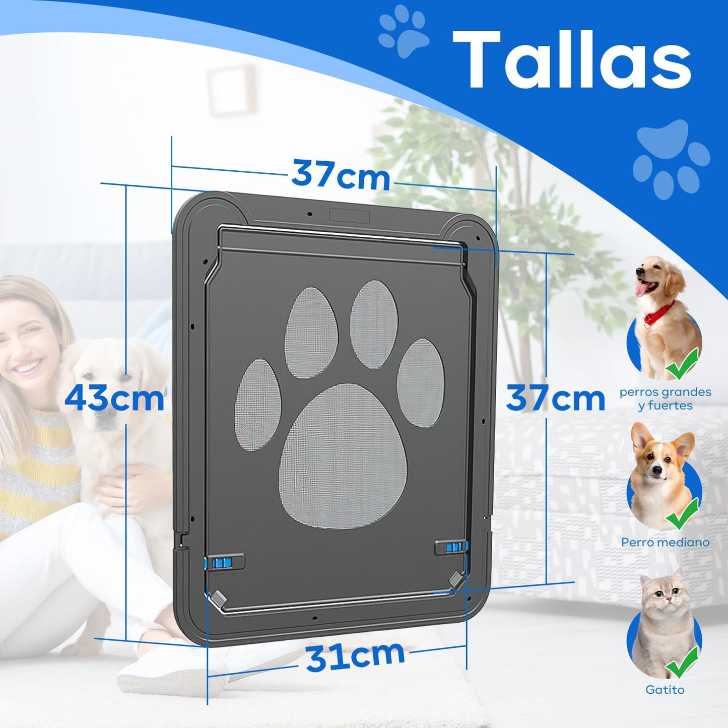 QILAY Puerta para Mascotas, Tamaño Interno 38 * 43 cm Puerta Corredera para Perros y Gatos Medianos y Grandes con Puerta de Cierre Automático Magnético