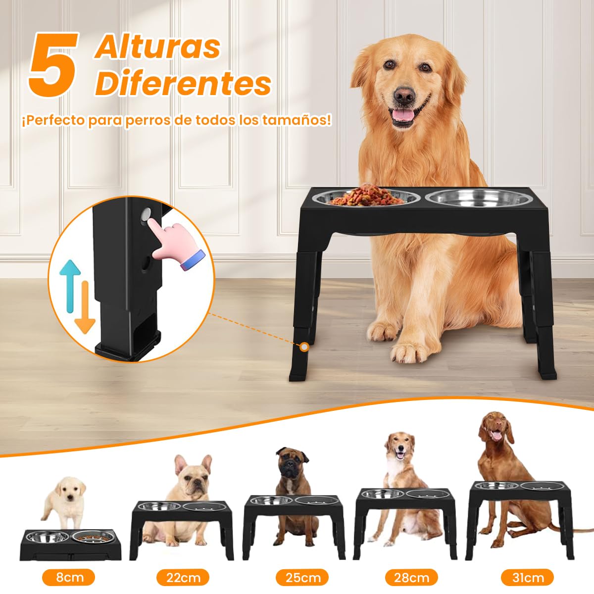 DAHAN Comedero para Perro, Cuenco Elevado para Perros con Comedero Lento,Soporte Elevado para Cuencos para Perros Medianos a Grandes y Gatos Ajusta la Altura