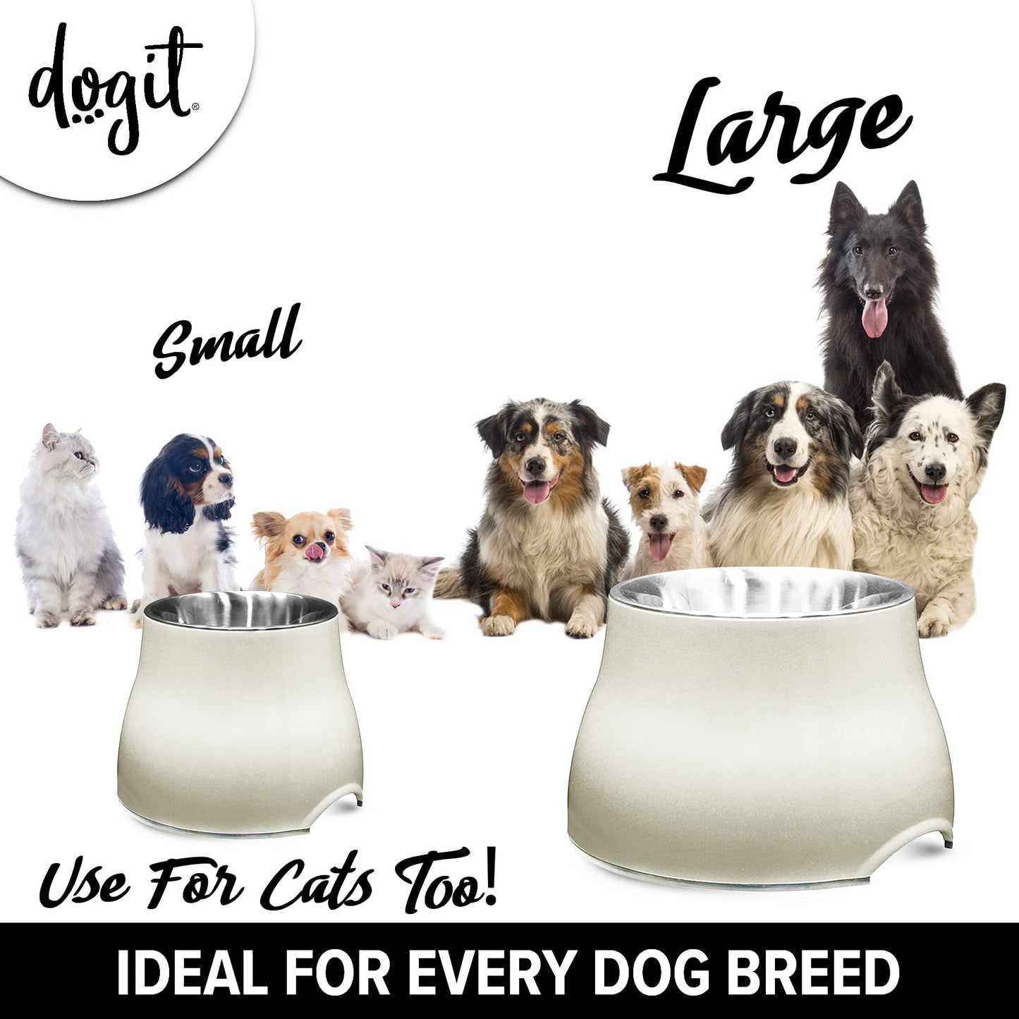 Dogit Tazón Elevado para Perro, Cuenco de Acero Inoxidable para Comida y Agua para Perros Grandes, Blanco, 73753