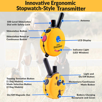 Educator Collar de adiestramiento para Perros con Control Remoto, Amarillo, 1/2 Mile 1 Dog 2 Transmitter