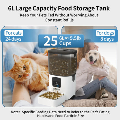 PAPIFEED Comederos automáticos WiFi 5G para gatos: Comedero automático para perros con modo de alimentación lenta, Desmontable para facilitar la limpieza, Comedero para mascotas con Alexa (6L/25 Taza)