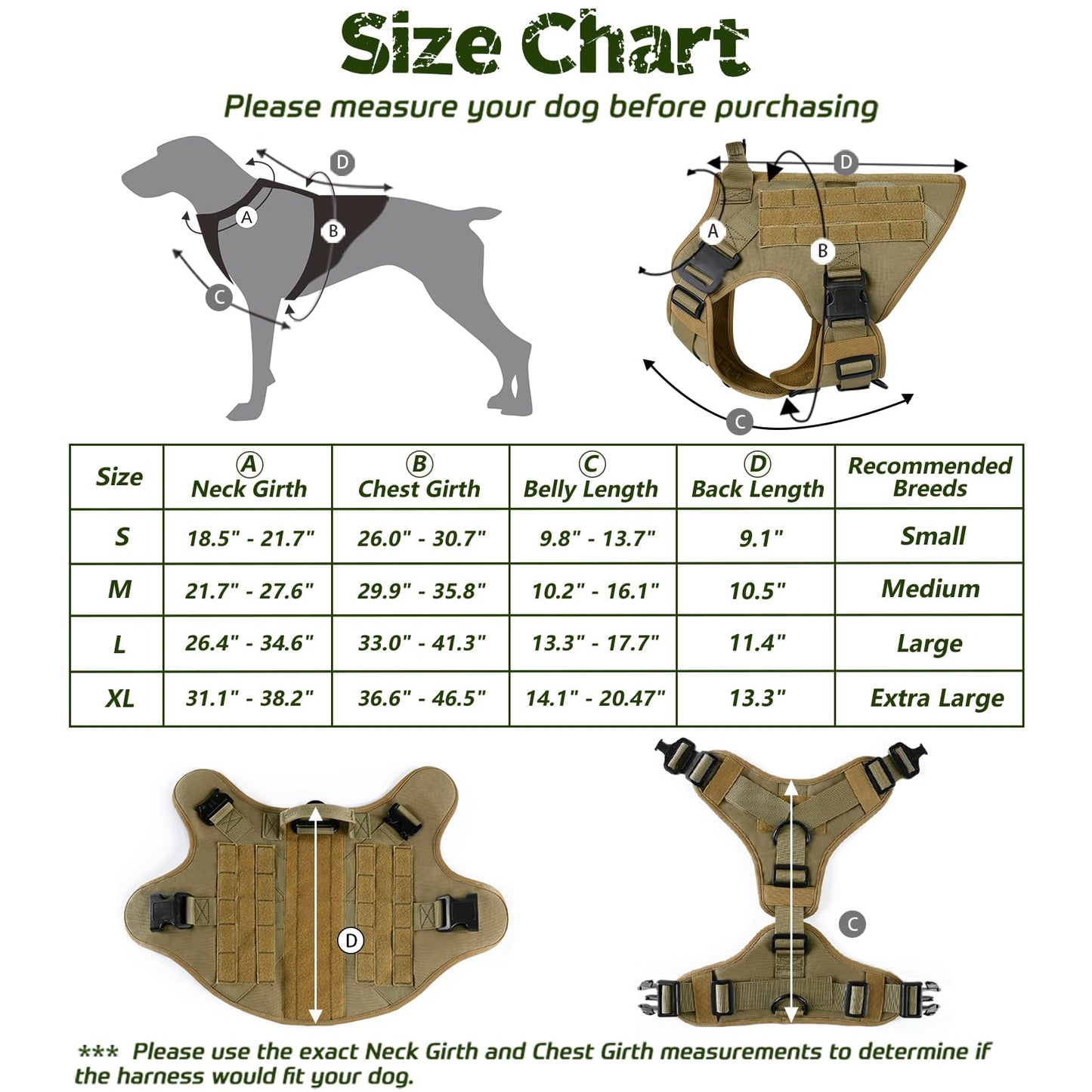 rabbitgoo Chaleco táctico para arnés de Perro grande con asa, Chaleco Molle para Perro de Trabajo Militar con Hebillas de Metal y Paneles de Bucle, arnés de Entrenamiento Ajustable sin tirones,marrón