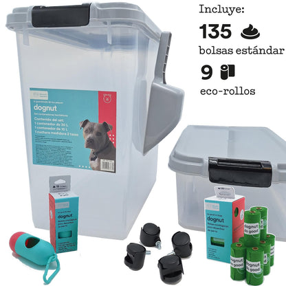 dognut - 3 Piezas Contenedor Hermético para Alimento de Mascotas, Capacidad 11 y 4 Kgs, con Cuchara Medidora, sin BPA, con llantas para un Fácil Transporte