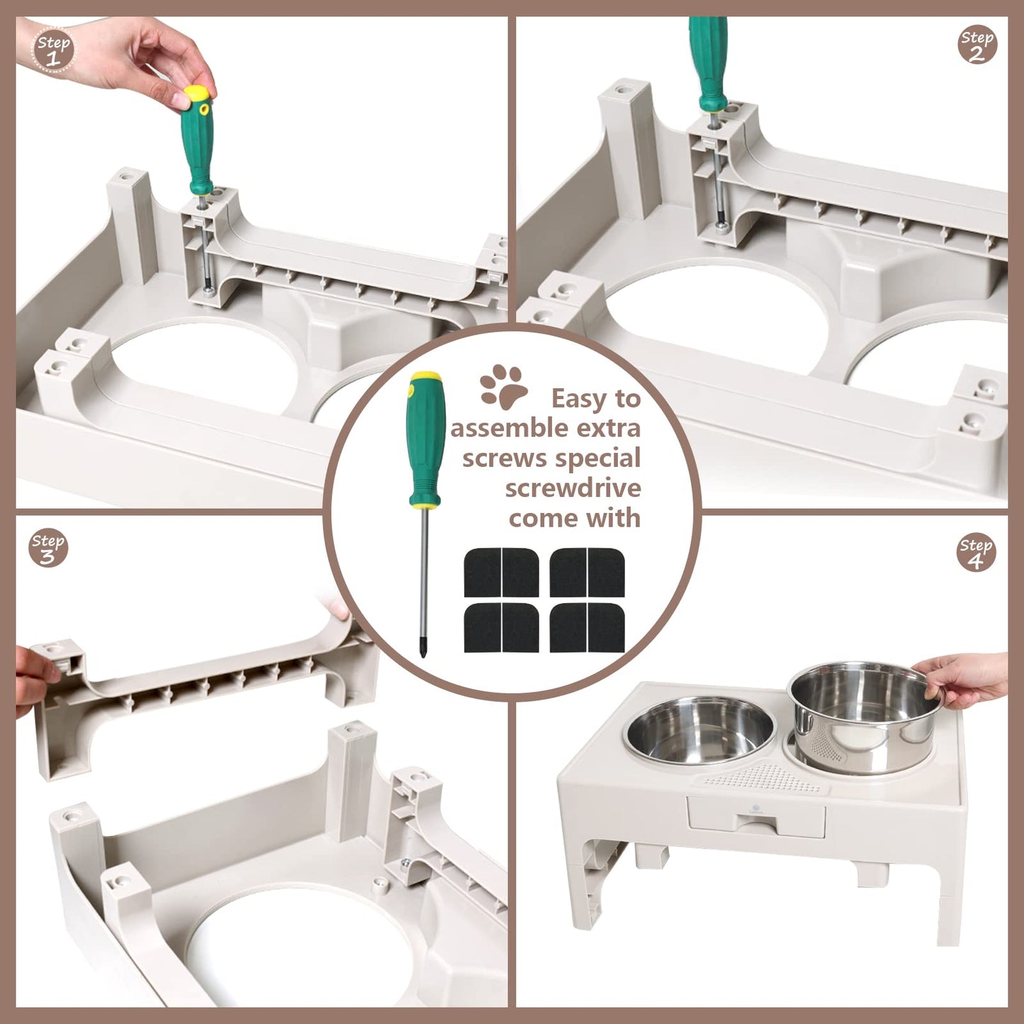 Lapensa Cuencos Elevados para Perros, Cuenco Elevado para Perros De Acero Inoxidable con Soporte Ajustable, Cuenco Doble para Comida Y Agua para Perros Pequeños, Medianos Y Grandes