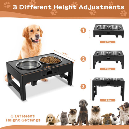 Cuencos elevados ajustables para perros con doble cuenco de acero inoxidable para comida para perros, se ajusta a 3 alturas de 3.9 pulgadas, 7.8 pulgadas, 11.8 pulgadas, para perros y mascotas pequeños, medianos y grandes (XXL)