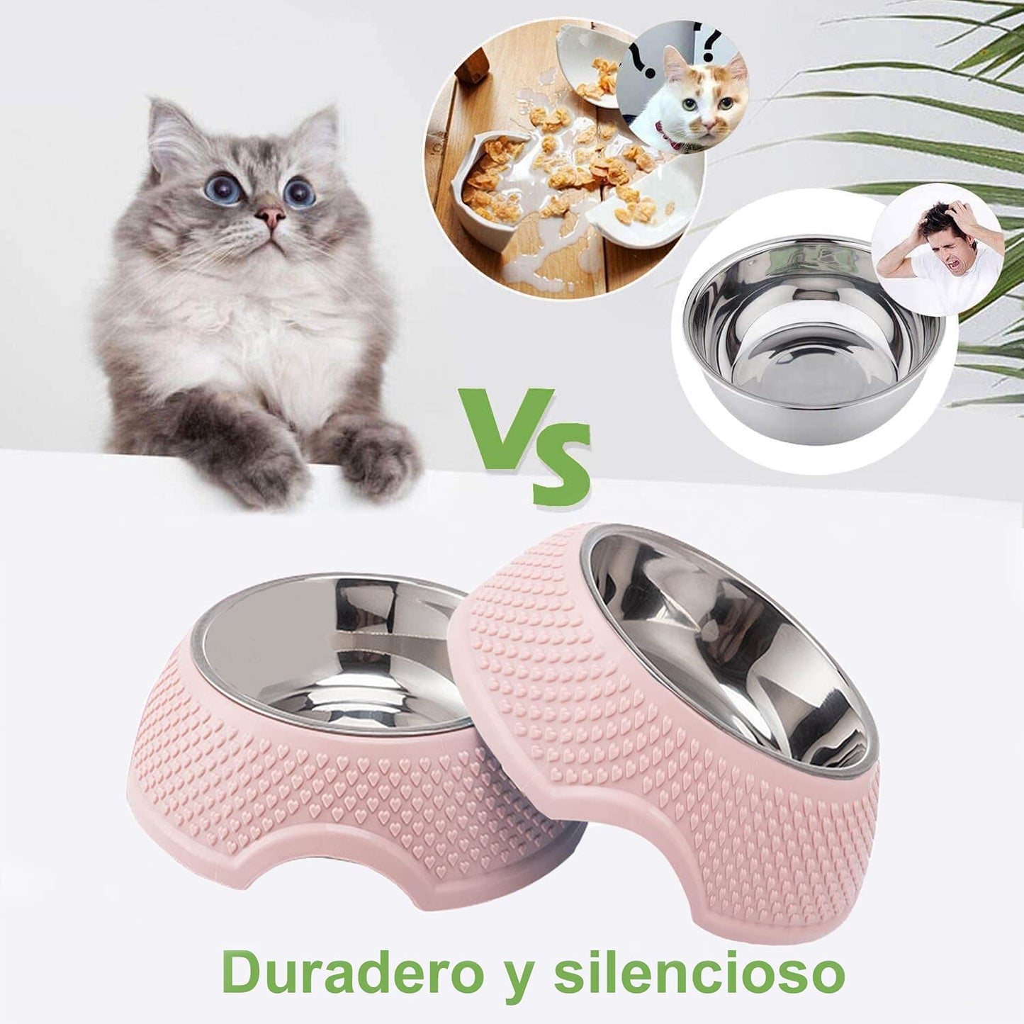 Funny toy Cuenco para gatos, cuenco para mascotas, cuenco de acero inoxidable para comida para gatos con cuenco para mascotas apilable y antideslizante para gato, gatito, cachorro, perro pequeño (paquete de 2 rosa)