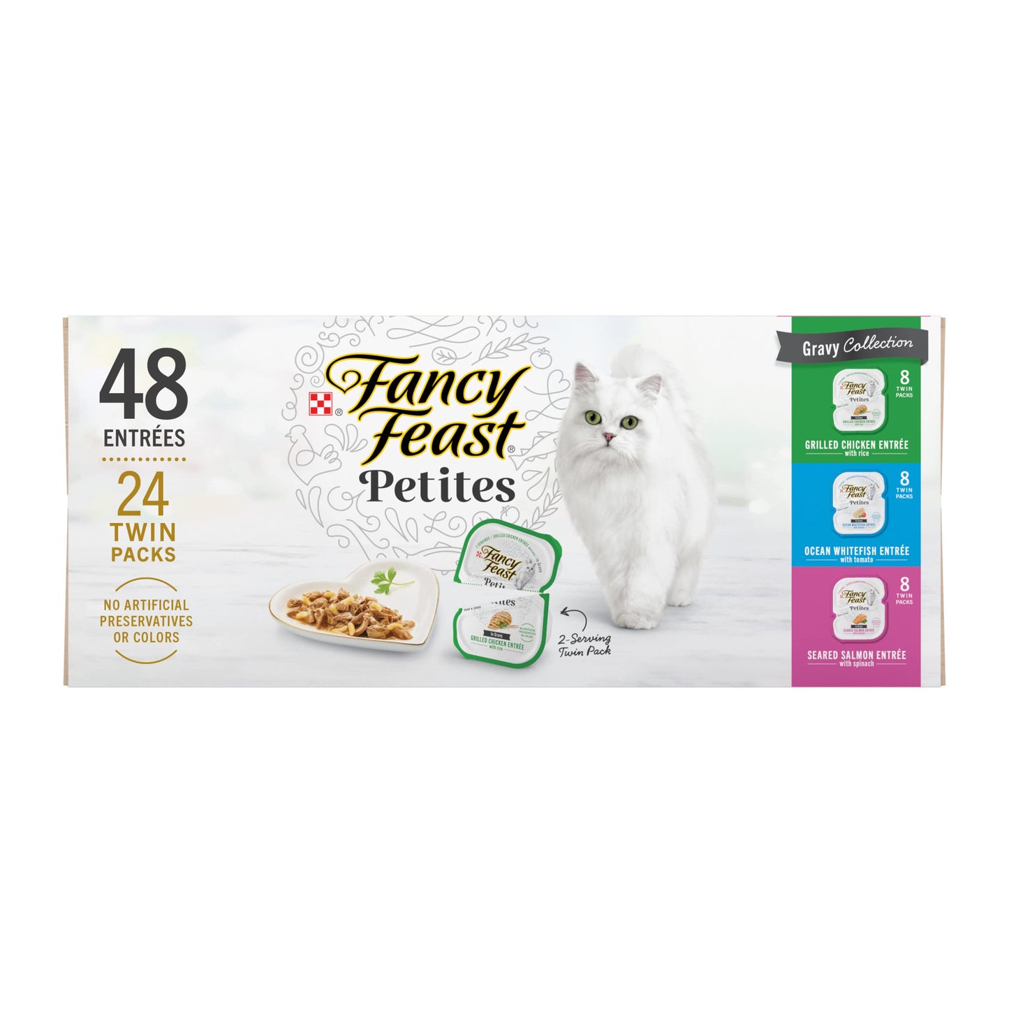 Purina Fancy Feast Gourmet Wet Cat Food Variety Pack, Petites Gravy Collection, Break-Apart Tubs, 48 Servings - (24) 2.8 Oz. Tubs