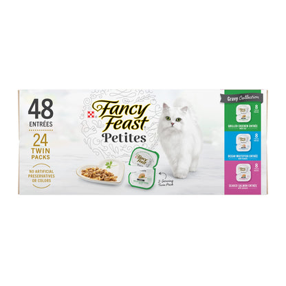 Purina Fancy Feast Gourmet Wet Cat Food Variety Pack, Petites Gravy Collection, Break-Apart Tubs, 48 Servings - (24) 2.8 Oz. Tubs