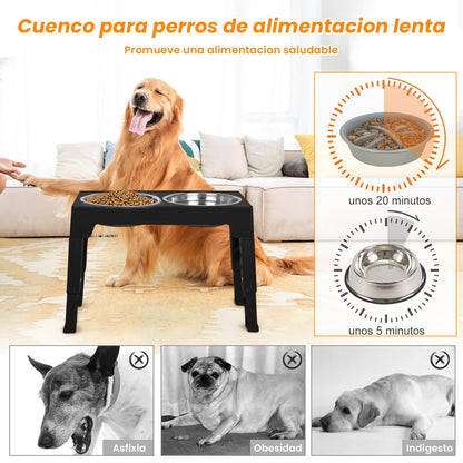 DAHAN Comedero para Perro, Cuenco Elevado para Perros con Comedero Lento,Soporte Elevado para Cuencos para Perros Medianos a Grandes y Gatos Ajusta la Altura