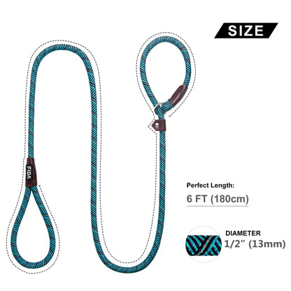 Fida Correa antideslizante duradera para perro, 6 pies x 1/2 pulgadas, correa de bucle resistente para perro, cómoda correa de cuerda fuerte para perros grandes y medianos, correa de entrenamiento para mascotas sin tirones con altamente reflectante, azul