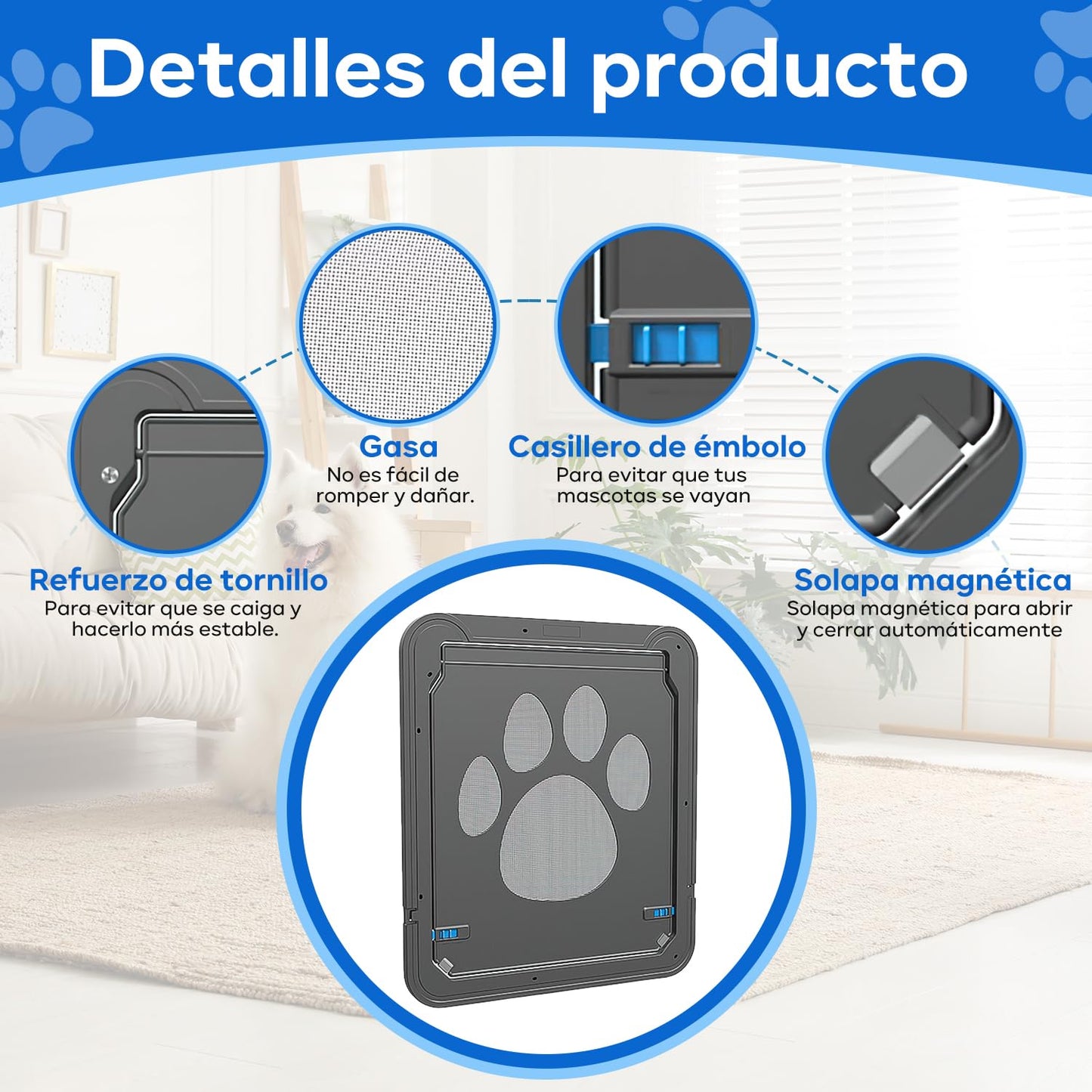 QILAY Puerta para Mascotas, Tamaño Interno 38 * 43 cm Puerta Corredera para Perros y Gatos Medianos y Grandes con Puerta de Cierre Automático Magnético